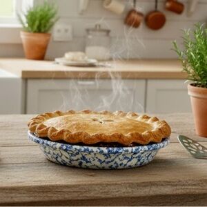 Vintage Robinson Ransbottom Spongeware Pottery Deep Dish Pie Pan | Serving Dish